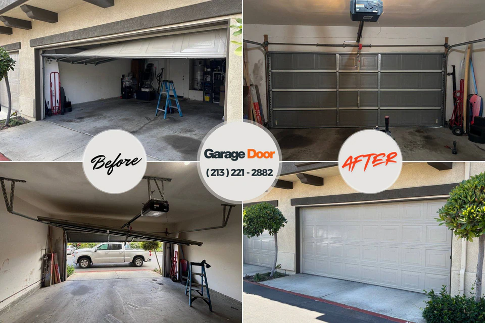 Before and after: garage door repair Palos Verdes Estates, CA
